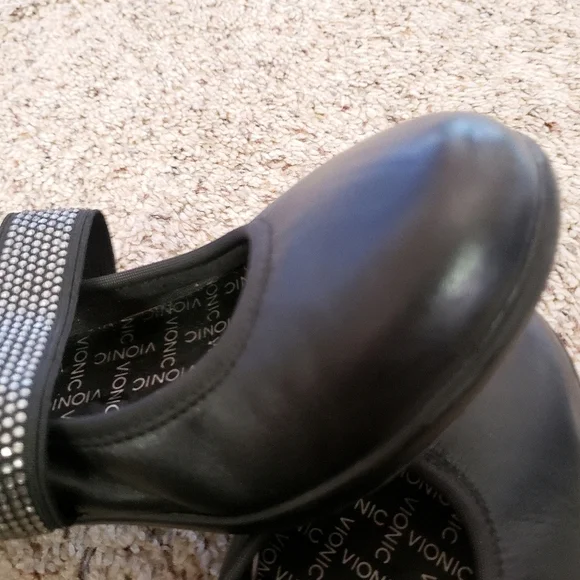 Vionic Ballet Shoes Black 7.5 Leather Mary Jane Flat Comfort Embellished Loafer - Picture 16 of 16